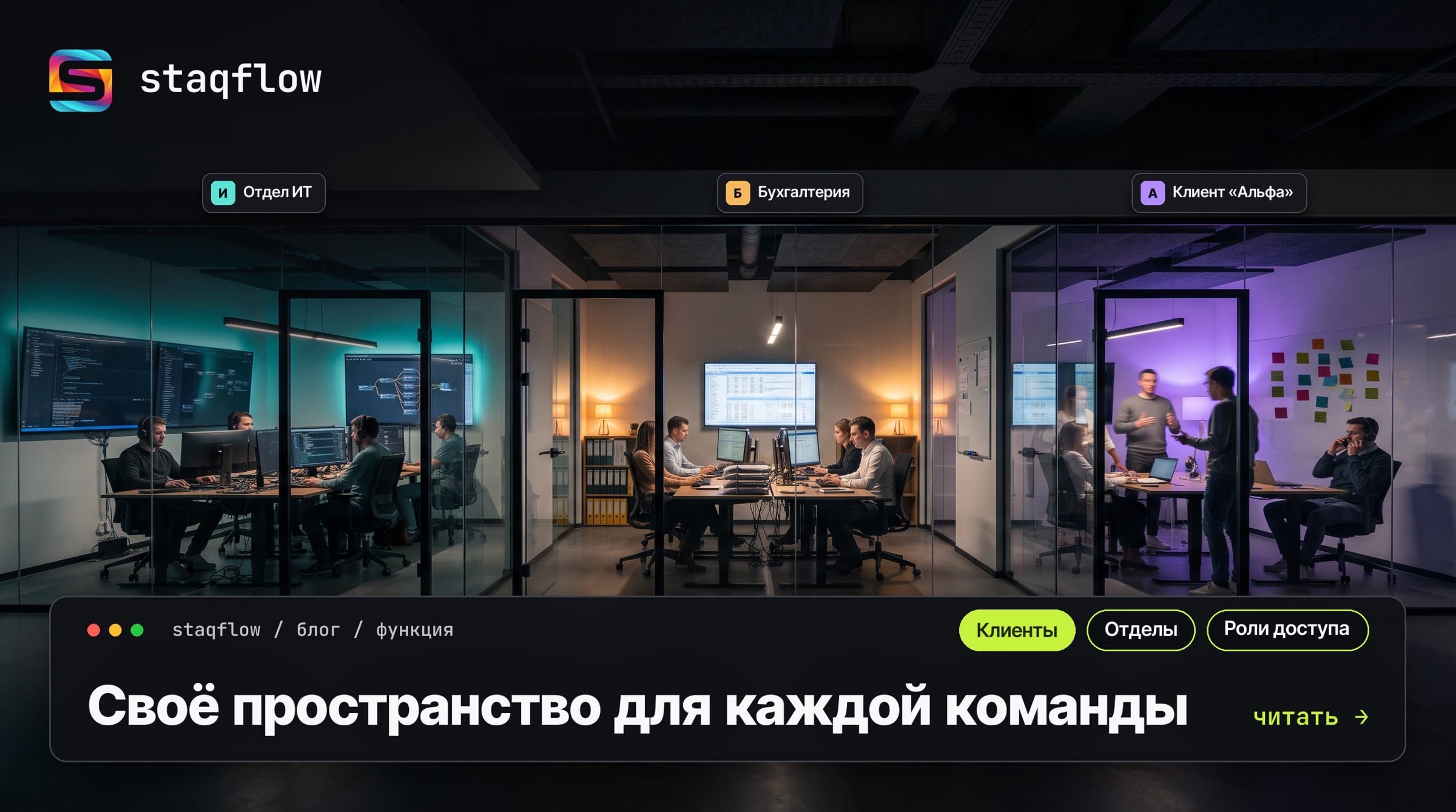 Автоматизация бизнес-процессов для команд и клиентов: пространства и доступы к интеграциям в Staqflow